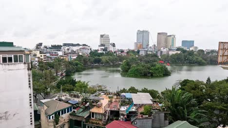 panoramic view of hanoi's iconic hoan kiem lake