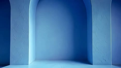 un escenario con tres arcos en una habitación azul