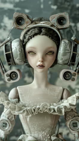 muñecas estatuas femeninas de porcelana con altavoces de audio y auriculares hechos con ai