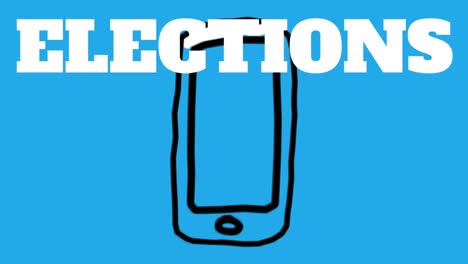 Animación-Del-Texto-De-Las-Elecciones-Sobre-El-Icono-Del-Teléfono-Inteligente-Sobre-Fondo-Azul