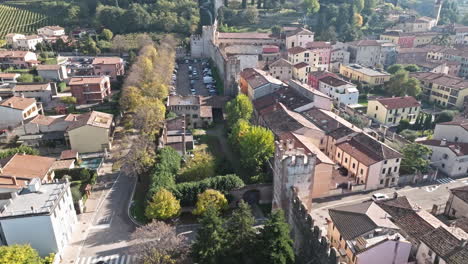 a view of the ancient walls on the historic center of soave, province of verona, northern italy