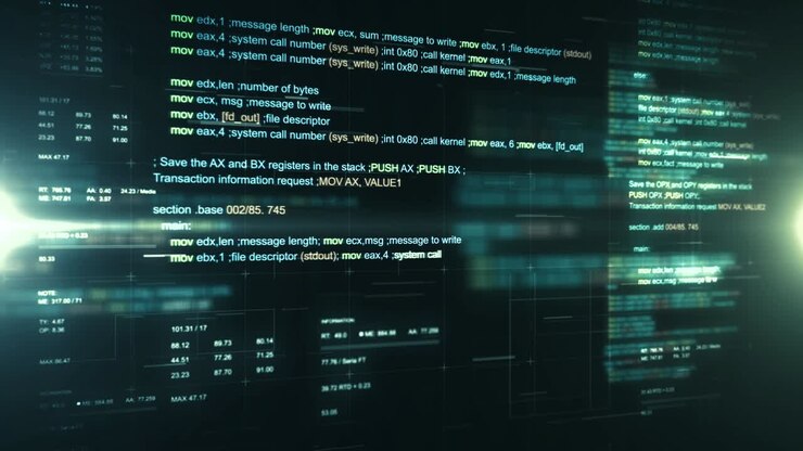 Abstract technology background with program code motion. Seamless loop.