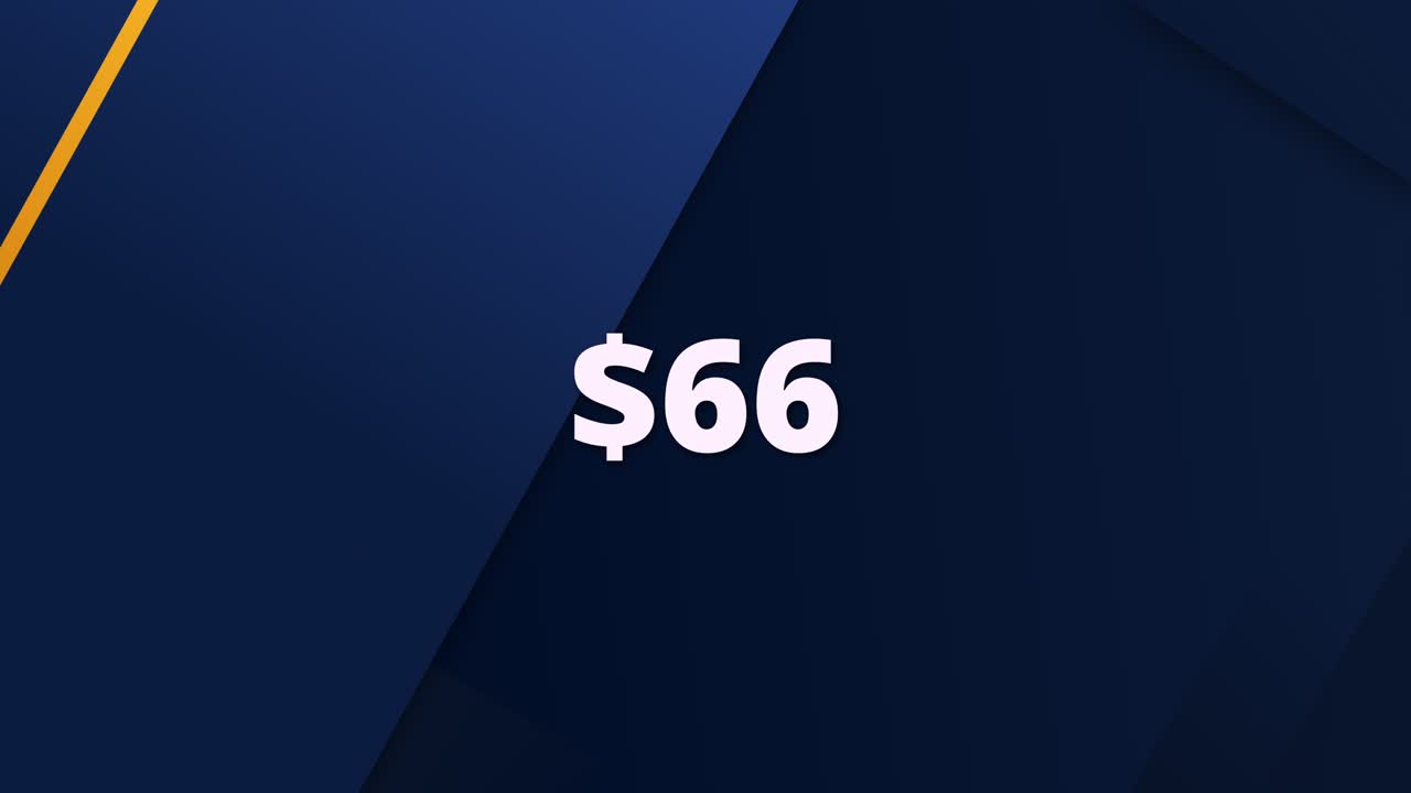 A modern and clean animated graphic showing a price tag of $66. Ideal for use in e-commerce, digital ads, promotions, and product highlight videos