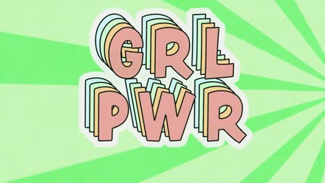 animación del texto de girl power sobre un fondo verde
