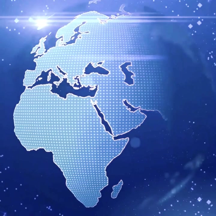Animated Blue Globe with Dotted Continents and Light Flares