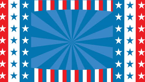 animation of stars and stripes over american flag on blue background