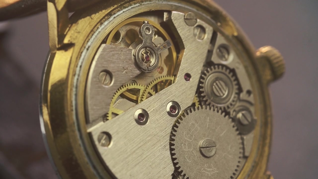 Close-up of Intricate Gears and Mechanism of a Working Mechanical Watch