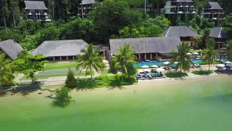 aerial view of a luxury resort at gaya island,kota kinabulu,malaysia.medium shot pan right slowly and horizontally.