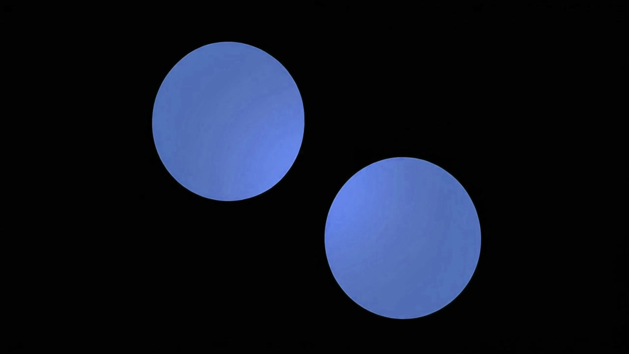 Two Blue Circles Moving and Merging on Black Background