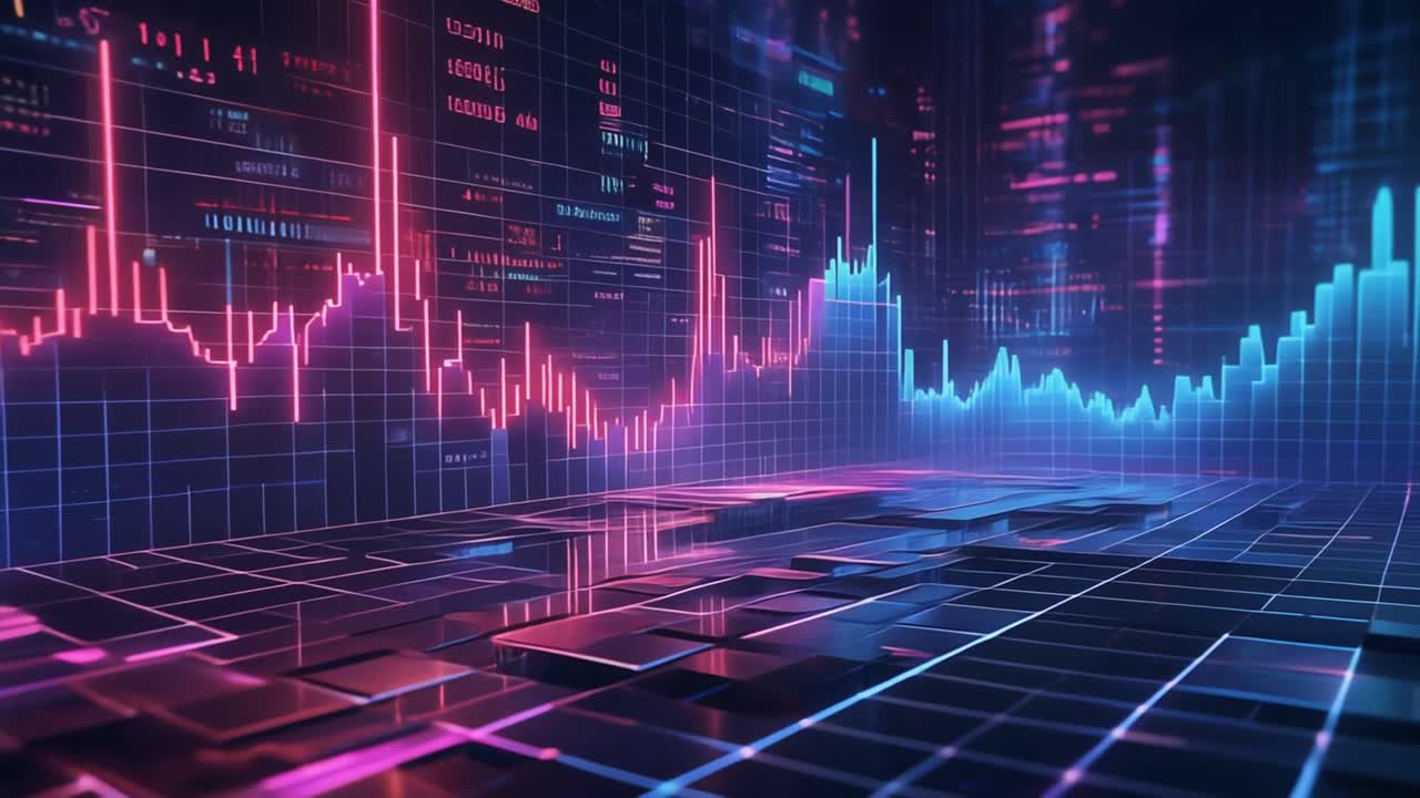 Grafici Finanziari Digitali e Visualizzazione dei Dati in Colori al Neon