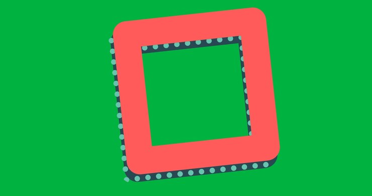 Digital animation of square shape with dotted shadow effect against black background