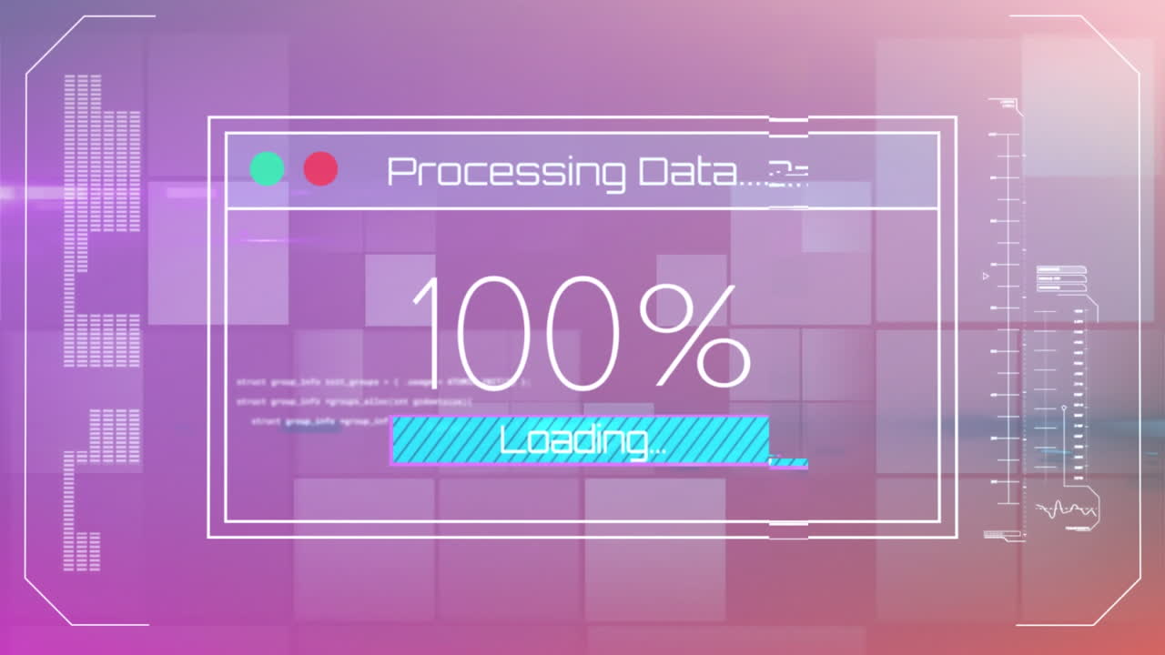 Animation of data processing on pink background