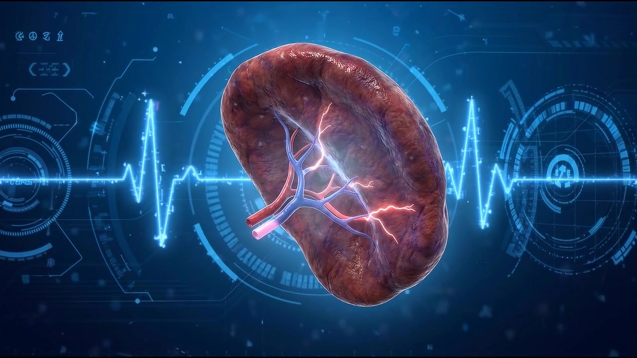 Internal view of intestines with glowing red pain area