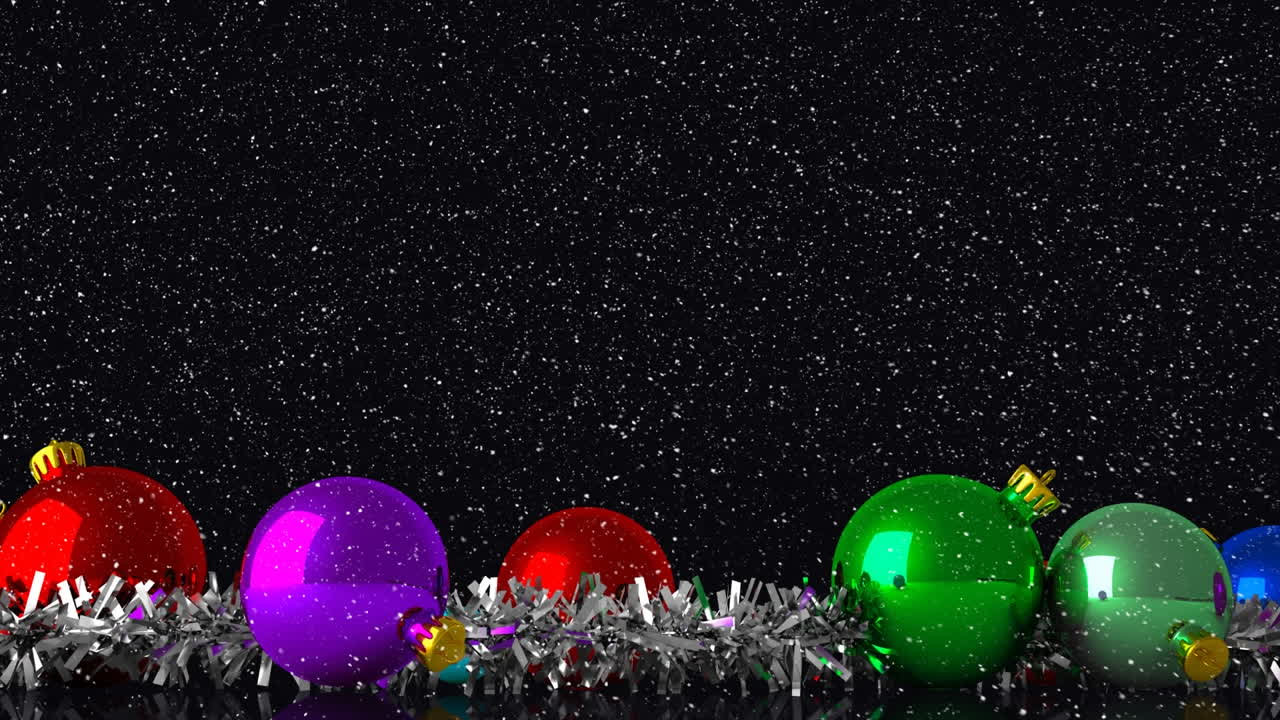 크리스마스 장식품 위에 내리는 눈의 애니메이션