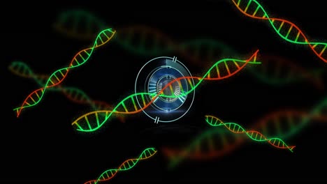 Animation-Des-Scope-Scannens-über-DNA-Stränge-Auf-Schwarzem-Hintergrund