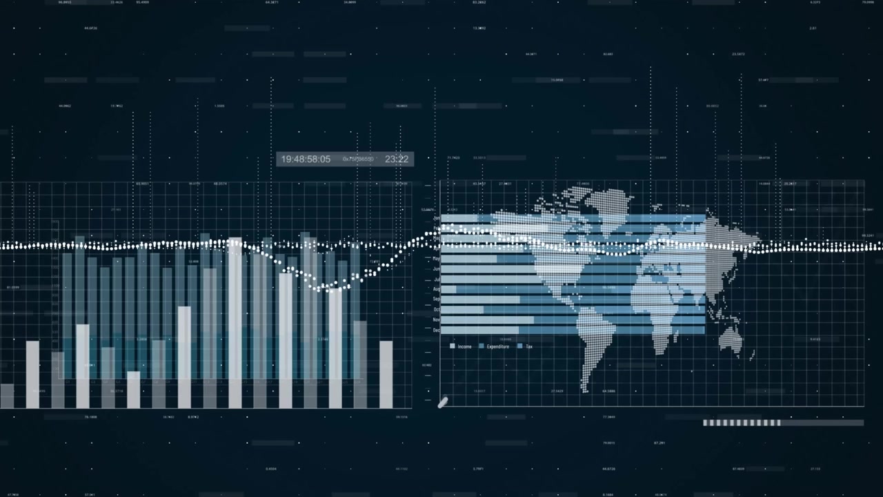 Animation of data processing over trails on black background