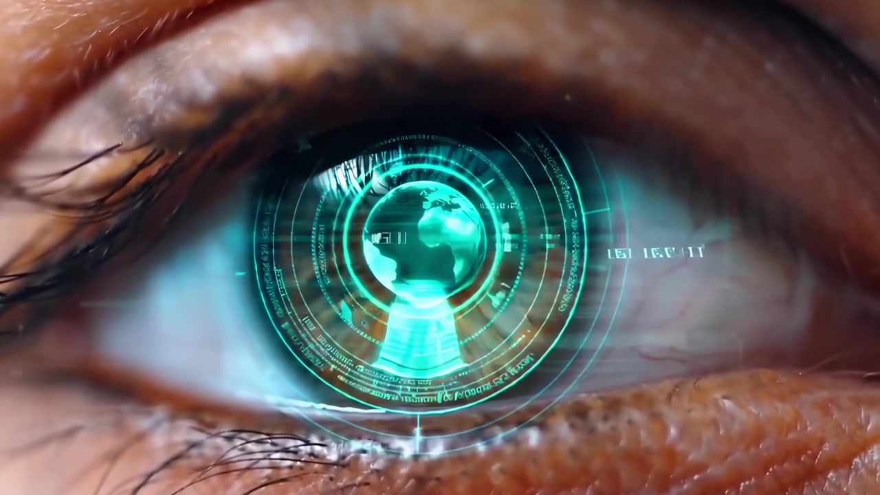 Occhio umano con interfaccia digitale olografica futuristica