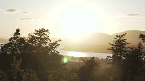 bright sun shining over the calm sea from cap sante park in anacortes, washington, united states. - wide
