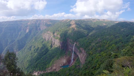 isolated-waterfall-falling-from-mountain-top-nestled-in-green-forests-from-top-angle-video-taken-at-Nohkalikai-waterfalls-cherapunji-meghalaya-india