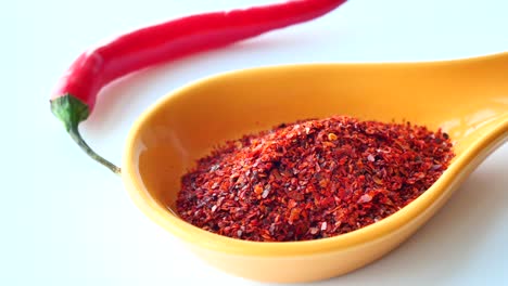 red chili pepper flakes in a spoon