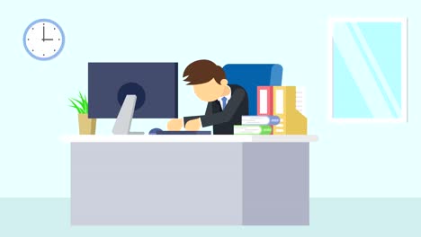 business man is working. thinking of idea. business emotion concept. loop illustration in flat style.