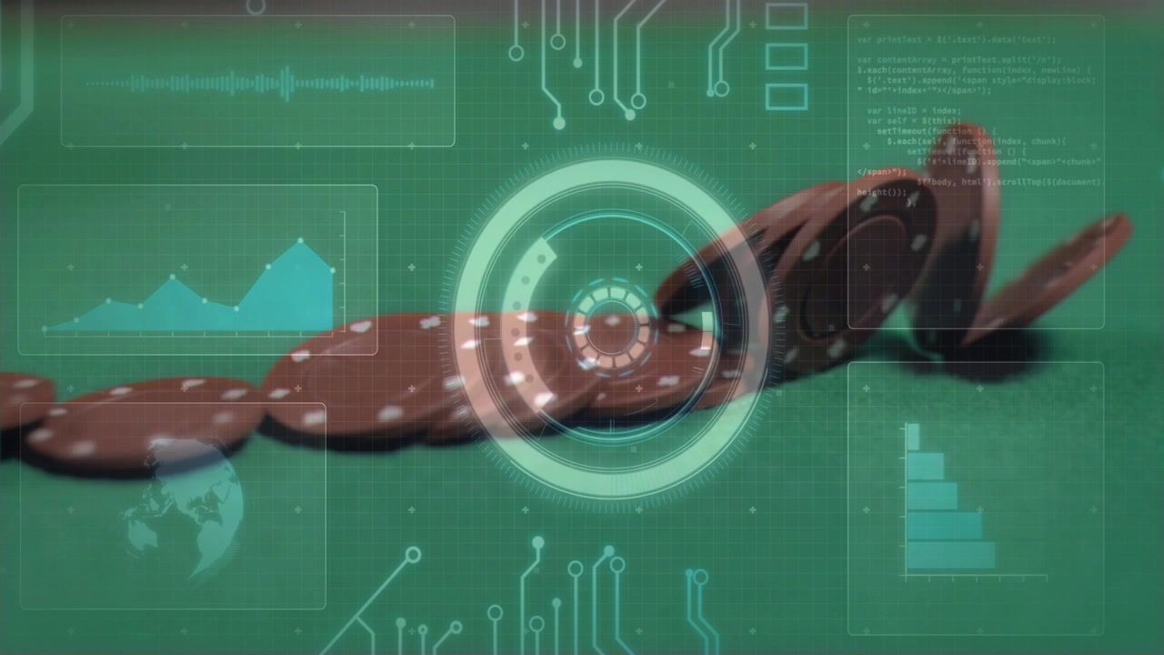Poker chips dropping onto HUD target, stacking, collapsing, sliding right, showing HUD interaction