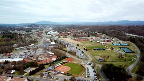 aerial of johnson city tennessee and east tennessee state university, etsu in 4k