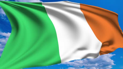 flag of ireland with fabric structure against a cloudy sky, with an alpha channel (loopable)