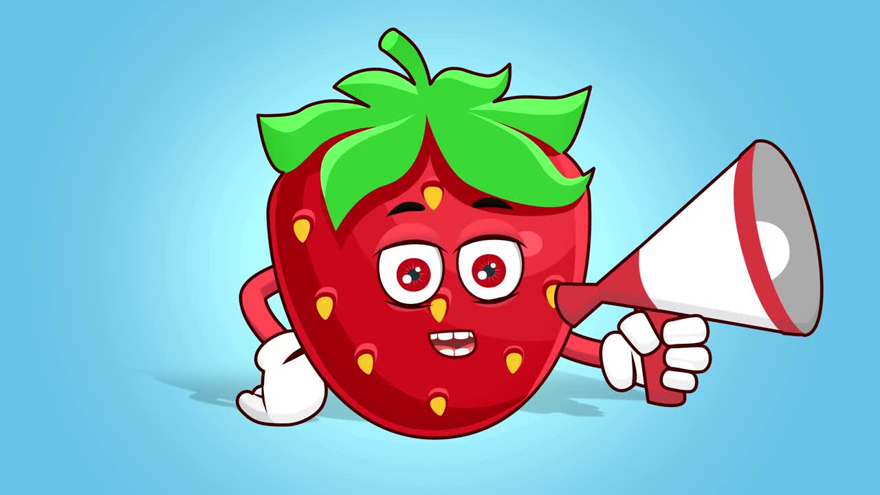 만화 딸기 얼굴 애니메이션 알파 매트와 함께 스피커를 사용하십시오.