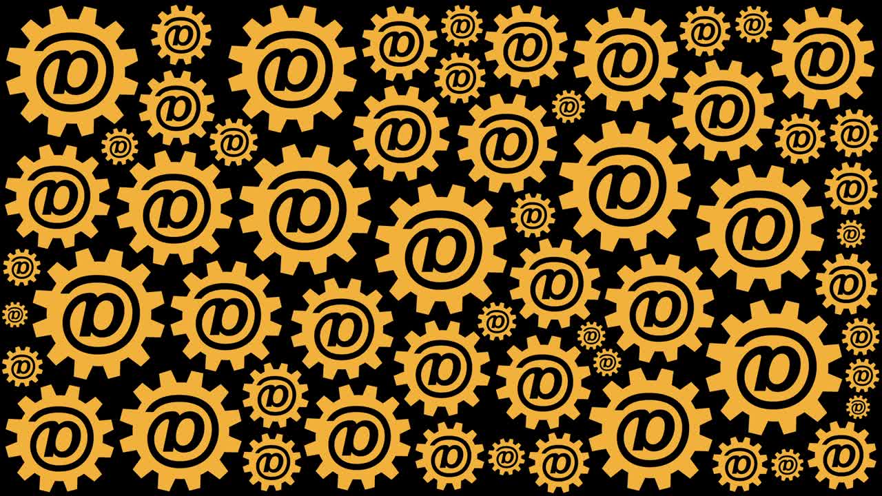 'at' symbol gears spinning background