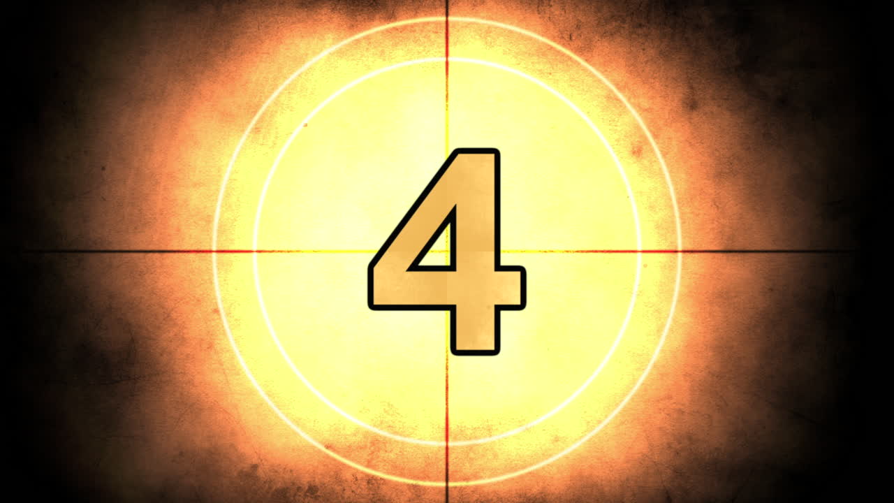 Retro yellow film countdown from 1 to 10 in 90s style