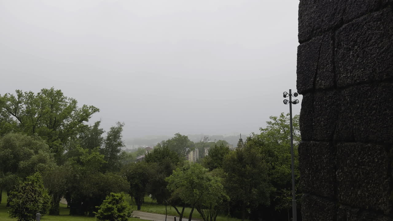 Gardens Outside Of Guimaraes Castle On A Rainy Day, Braga, Portugal