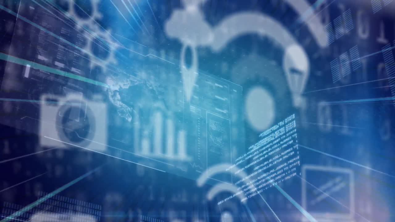 파란색 배경 위의 데이터 처리 애니메이션