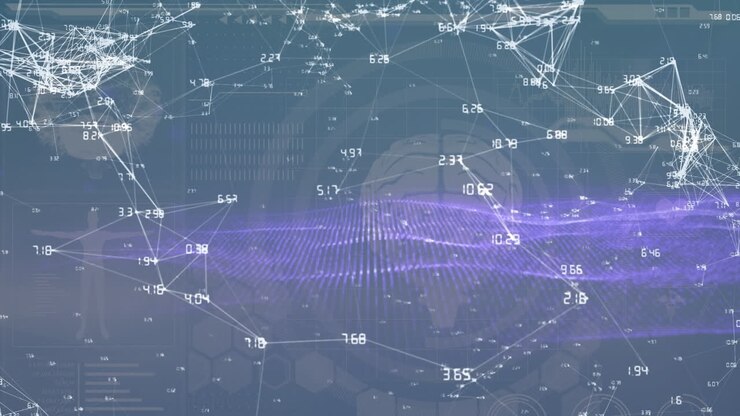 Animation of data processing over blue background