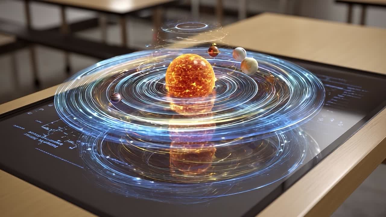 Student engages with interactive 3D solar system model in classroom