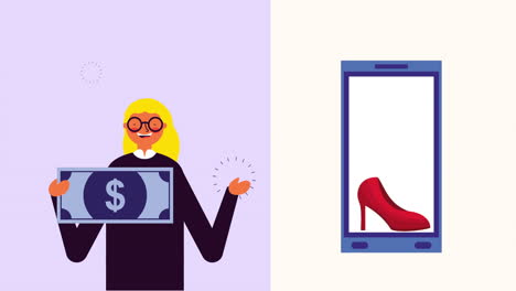 mujer de negocios con teléfono inteligente y aplicación de comercio electrónico