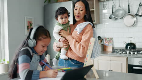 Home-school,-mother-and-daughter-with-tablet