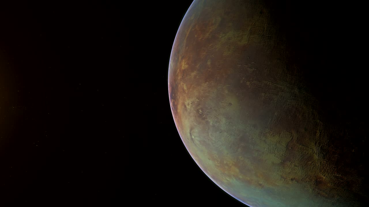 Realistic planet Venus rotating in deep space. Seamless loop digital background.