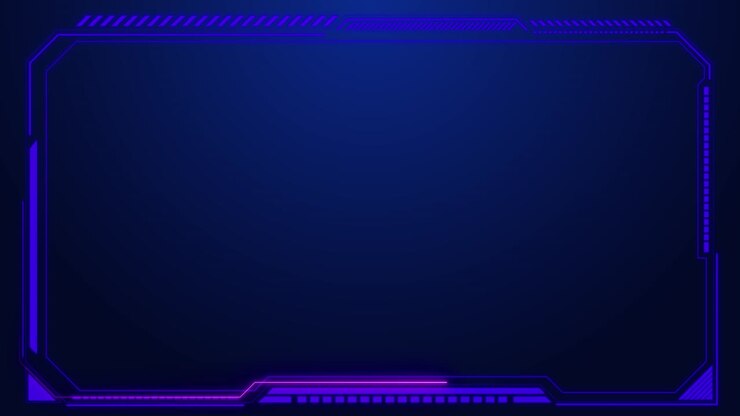 Cornice HUD al neon luminosa, bordo futuristico stilizzato, interfaccia sci-fi, display digitale high-tech per il gaming.