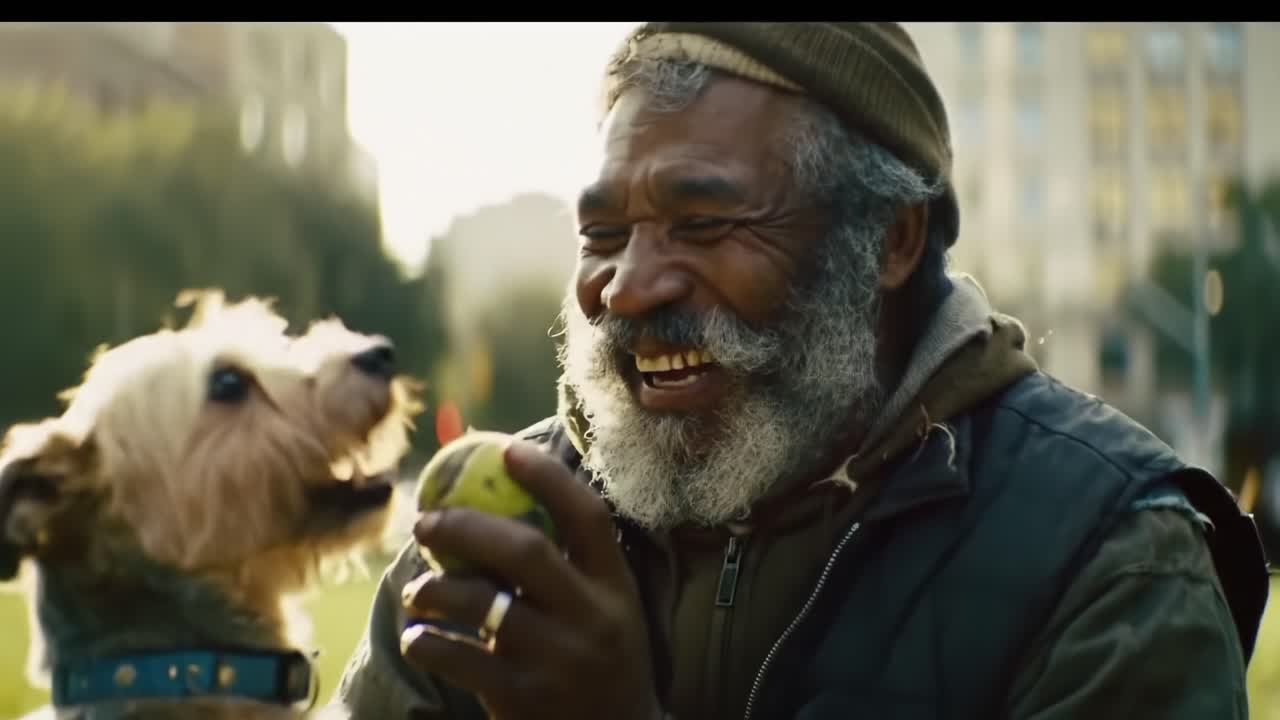 A Joyful Bond: An Elderly Man and His Playful Dog Share Moments of Happiness with Tennis Balls in a Park Setting, Highlighting Friendship and Connection