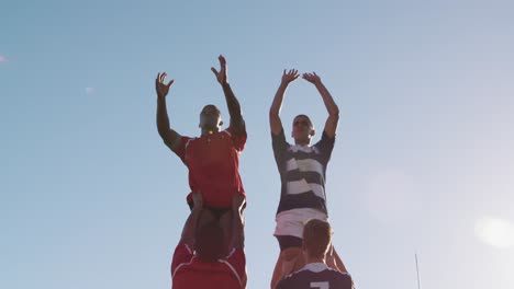 jugadores de rugby que juegan en el campo