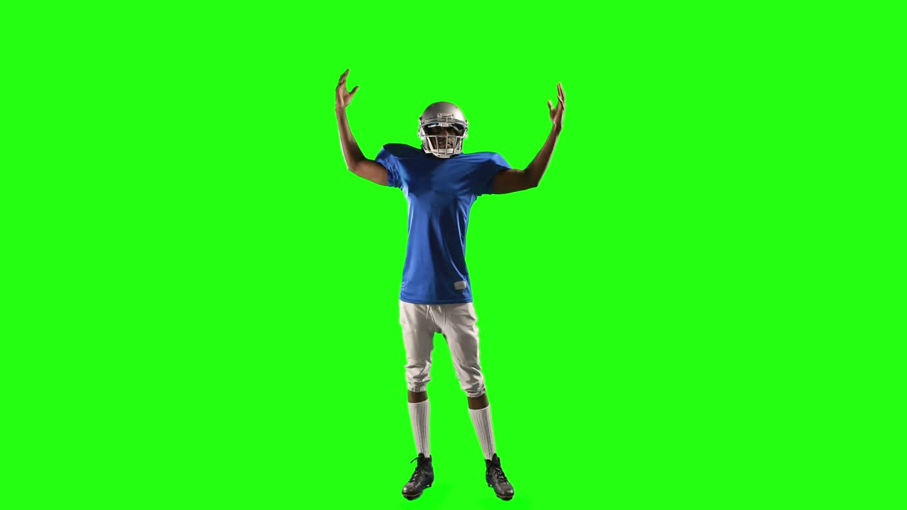 그린 스크린에 있는 미식축구 선수