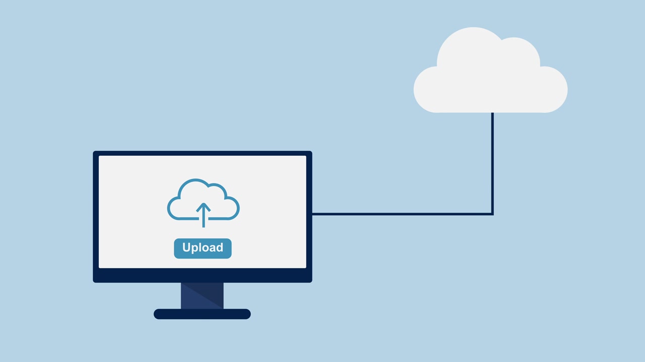 Animated Computer Uploading Data to Cloud Storage