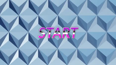 purple start text against abstract 3d shapes in seamless pattern on blue background