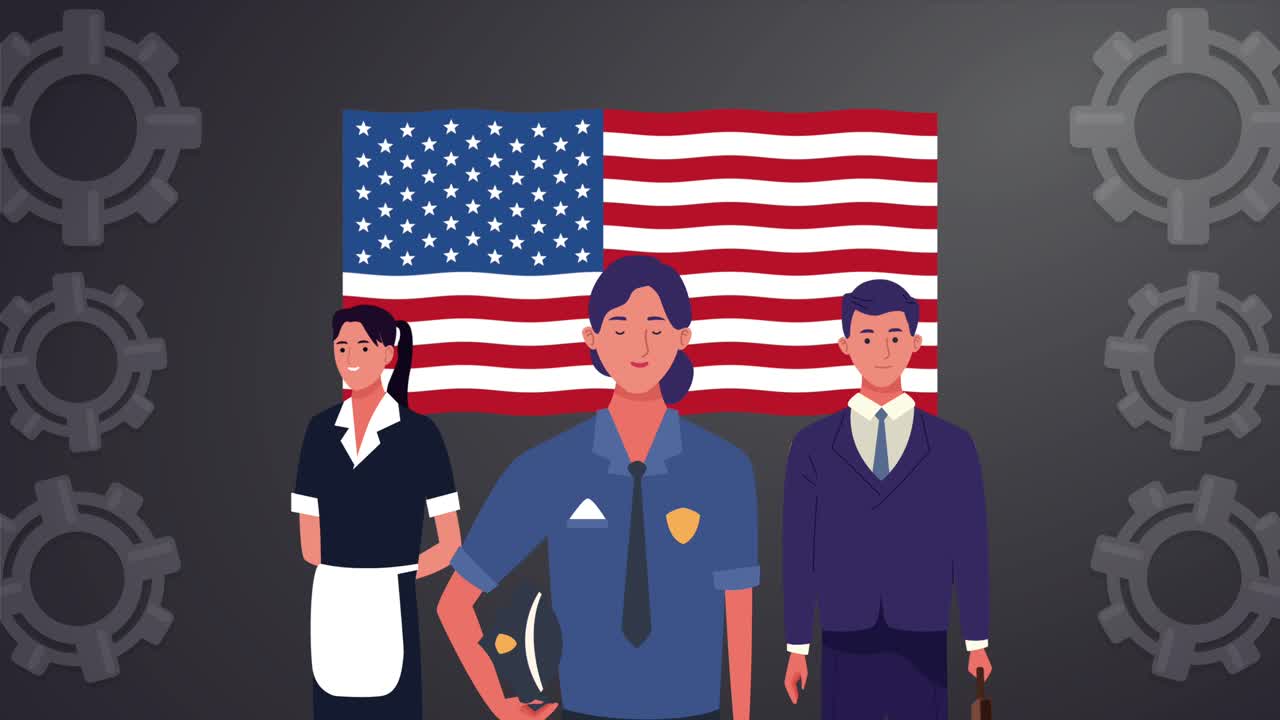 행복한 노동의 날 축하 미국 발과 기어