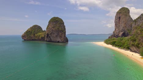 aerial footage of railay beach and phang nga beach in krabi, thailand on the andaman sea
