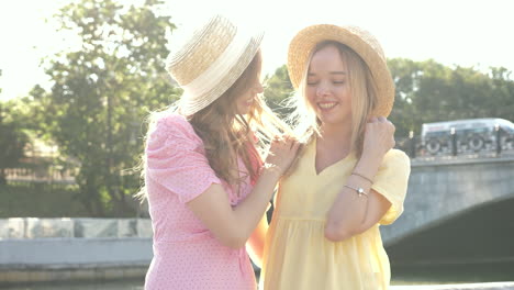 two happy women enjoying a day out