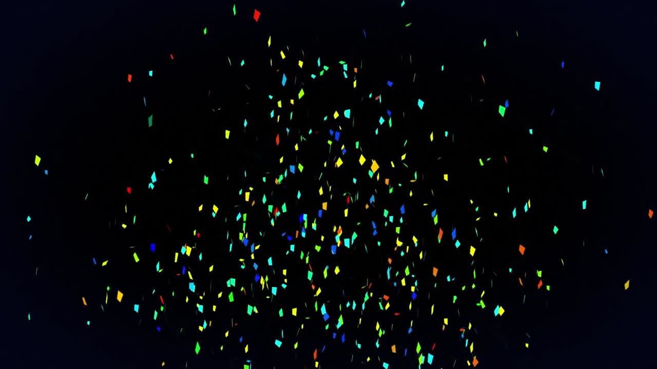 Animation of colourful confetti falling on black background