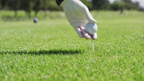 caucasian woman playing golf putting a ball on a ground