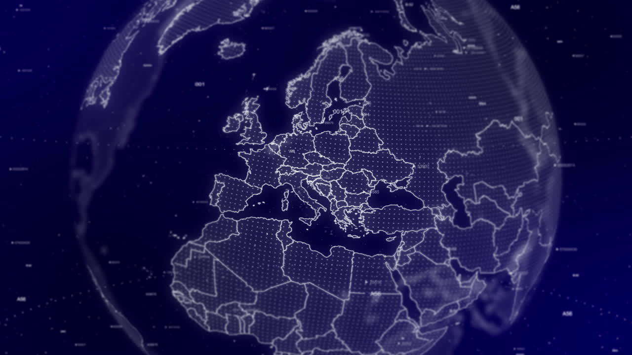 A cinematic video background showcases a digital globe rotating, zooming in on Slovenia country